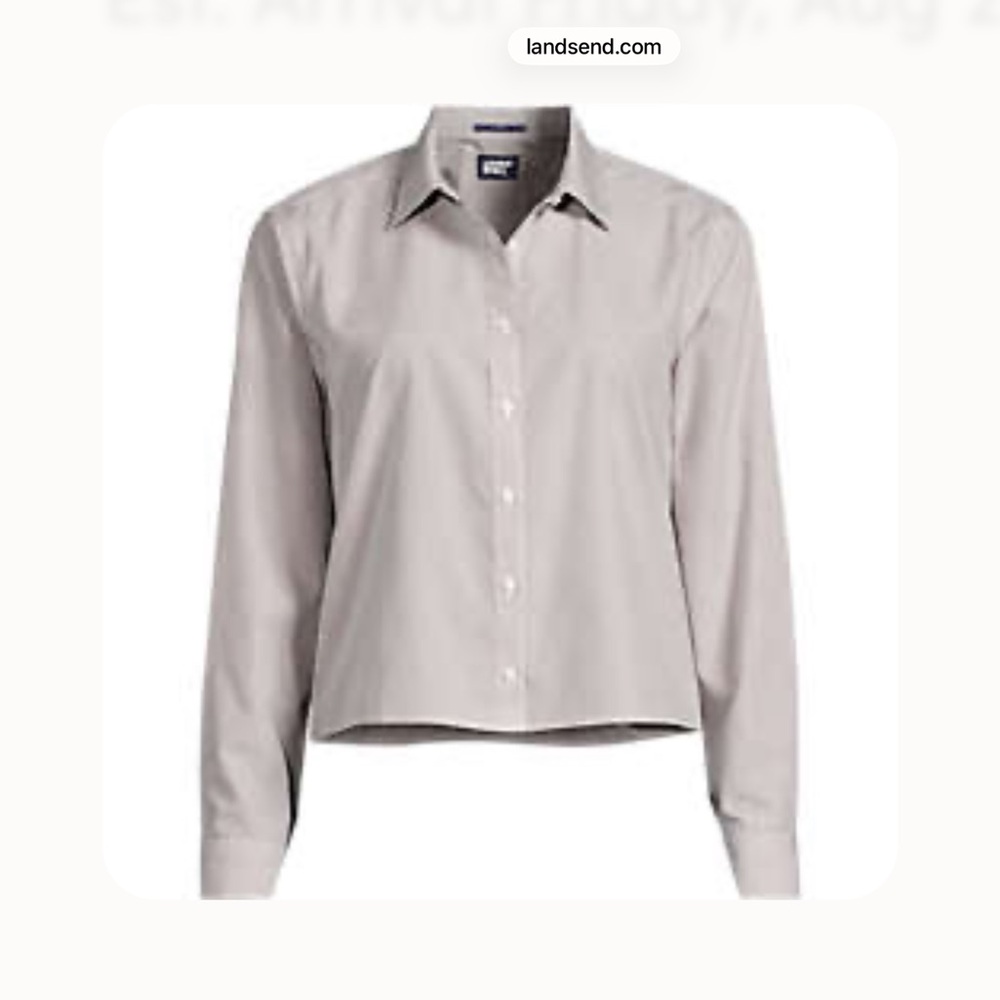 Lands' End Brown and White Striped Boxy Cropped No Iron Shirt - L